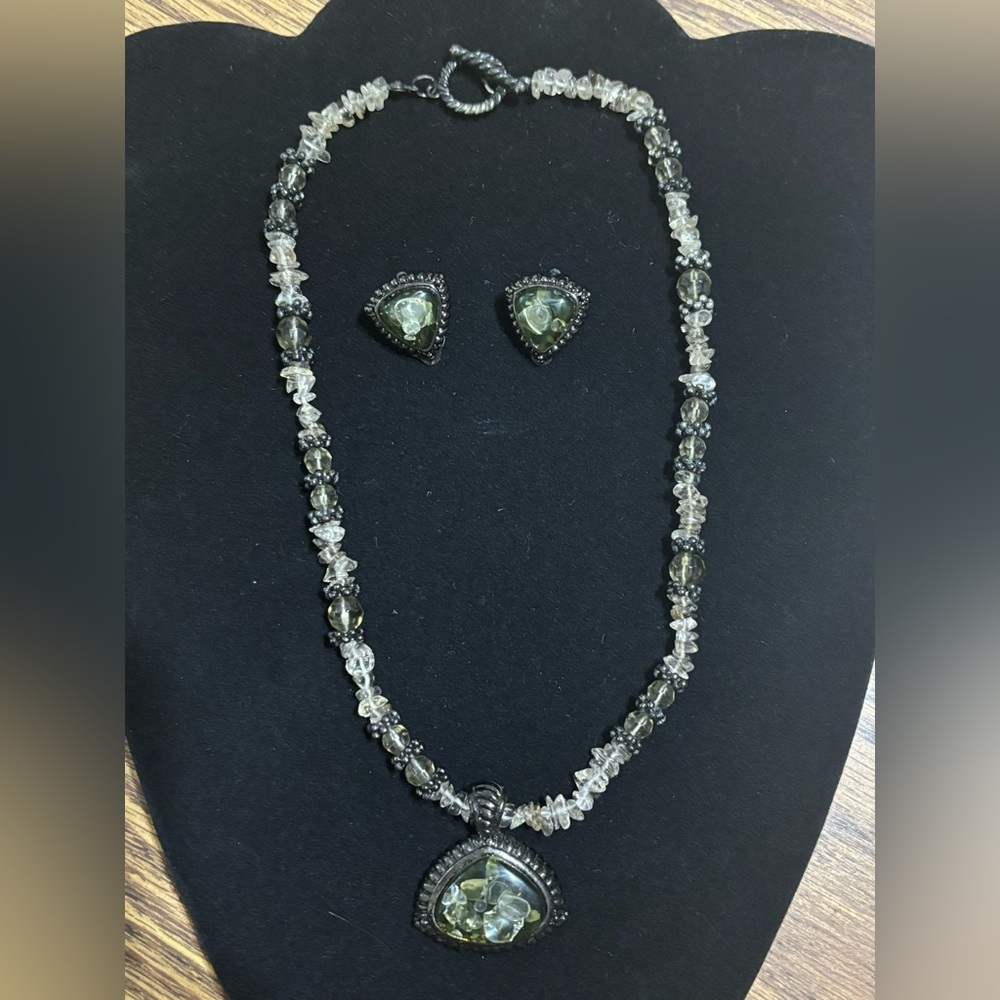 Green Gemstone Necklace and Earring Set